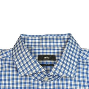 Hugo Boss - Sharp Fit - Blue / Cream Plaid Button Down Shirt - Size 17.5/32-33